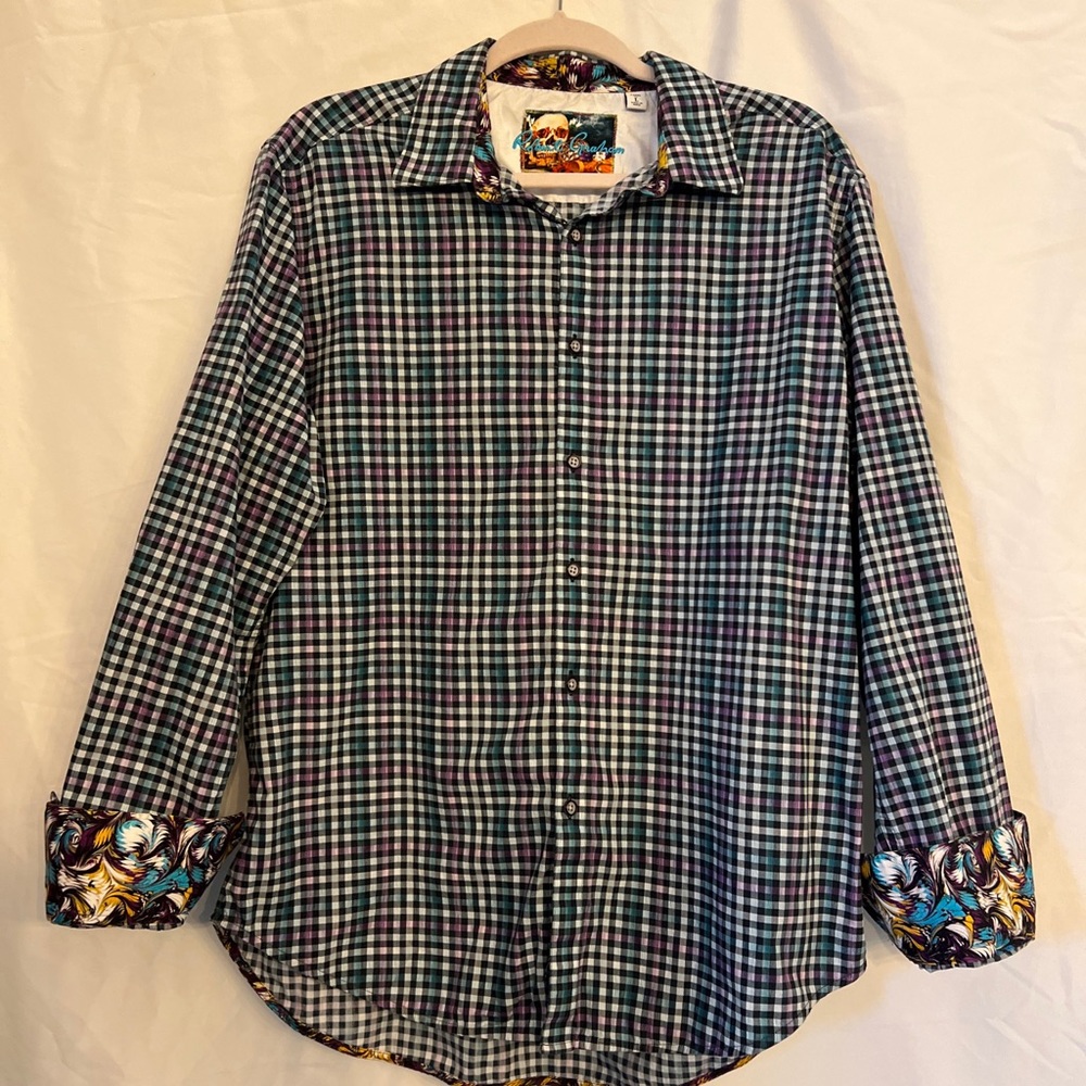 Robert graham mens button down size large purple and blue flip Cuff